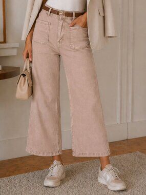 Mica Denim Wide Leg Crop Jeans Taupe High Rise Stretch Neutral Size 30